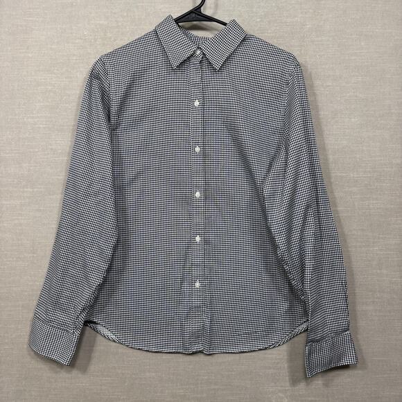 Chaps Womens Classic Houndstooth Button Shirt Large Black White 100% Cotton - Picture 1 of 7